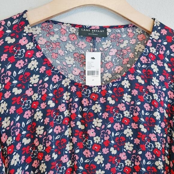 Lane Bryant Ruffle Sleeves Tossed Daisies Tunic Top Plus Sz 24 - Picture 4 of 10